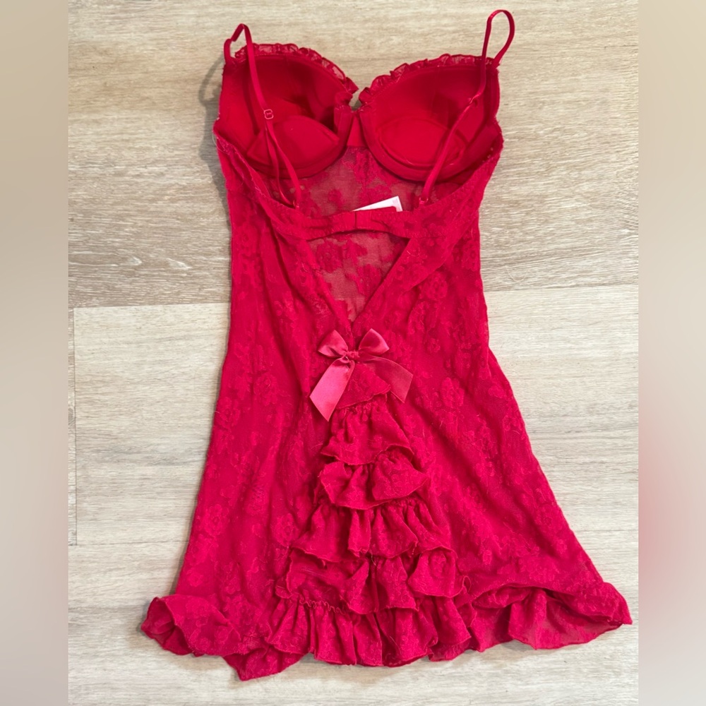 Victoria’s Secret Red Lace Lingerie- 34B - Picture 5 of 9